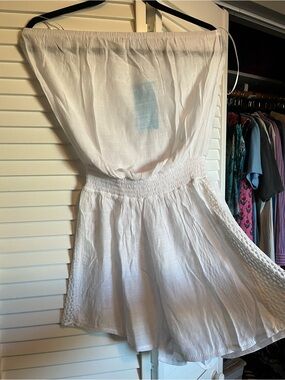 Strapless White Smocked-Waist Romper